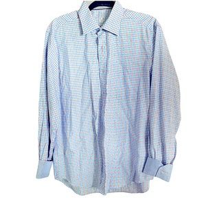 Bugatchi Uomo 100% Cotton Classic Fit Blue Plaid‎ Dress Shirt